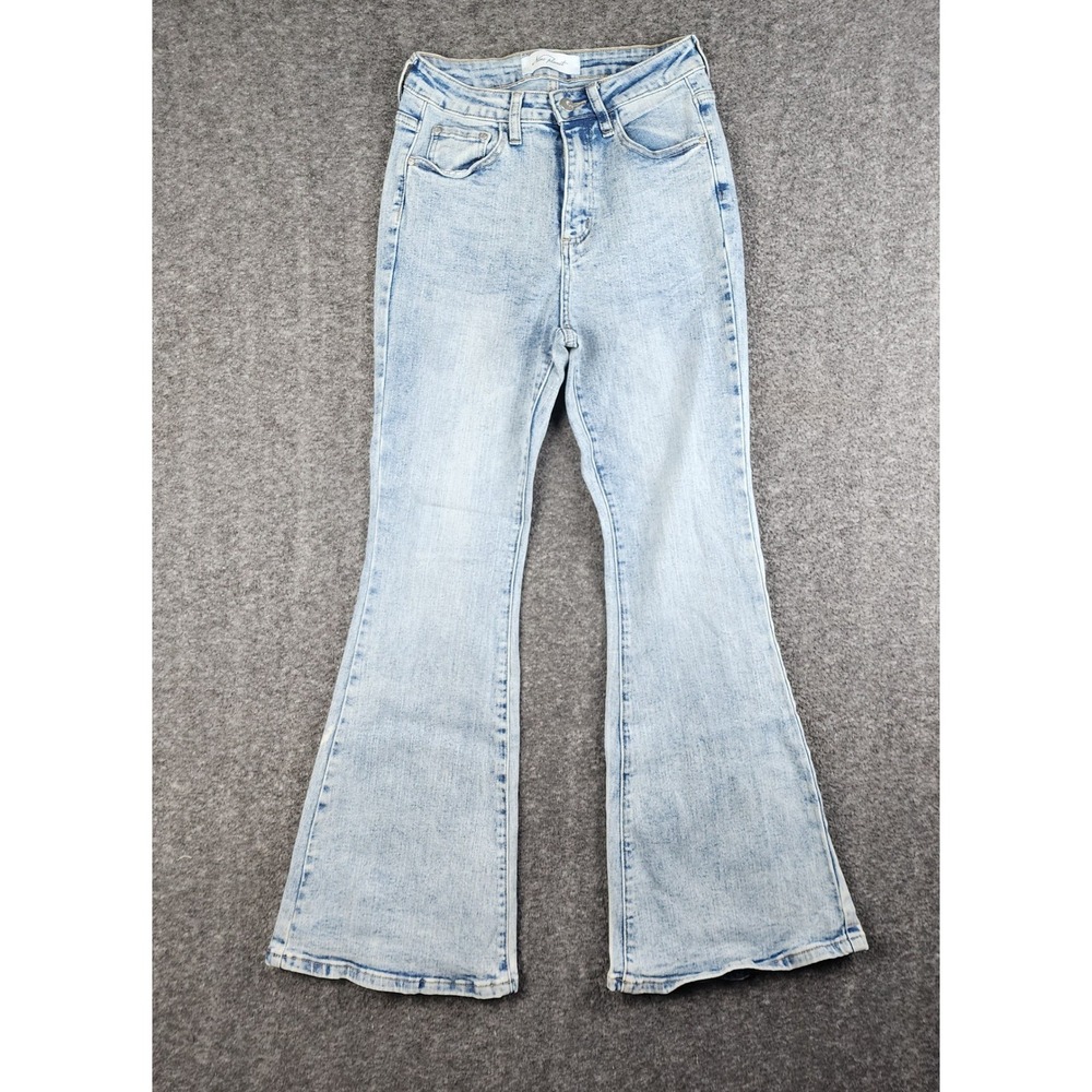 Nine Planet Flare Jeans Womens 3 Light Blue Acid Wash High‎ Rise Stretch Denim